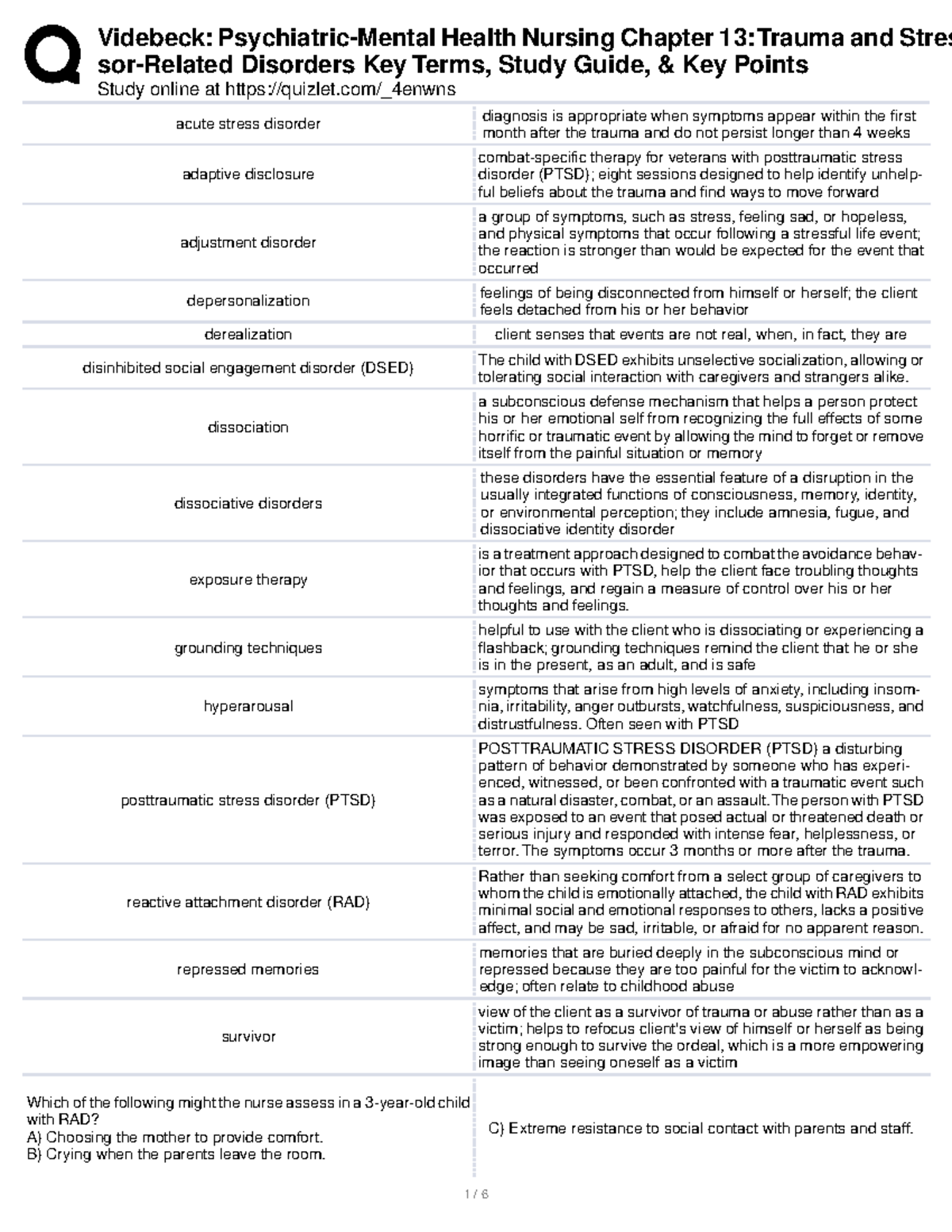 Ch 13 Trauma & Stressor-Related Disorders: Study Guide & Key Points ...