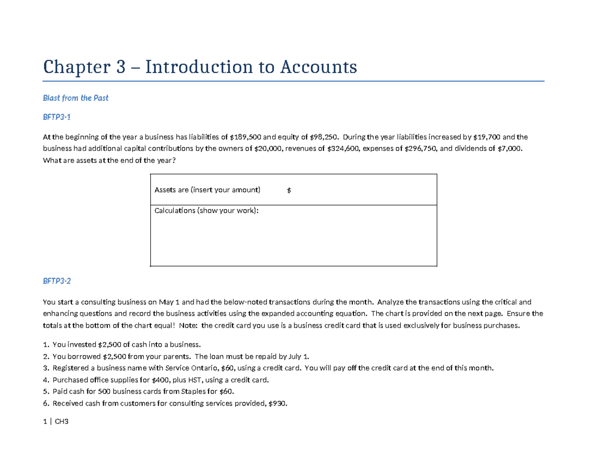 Chapter 3 - Introduction to Accounts - Student Copy - W2023 - Chapter 3 ...