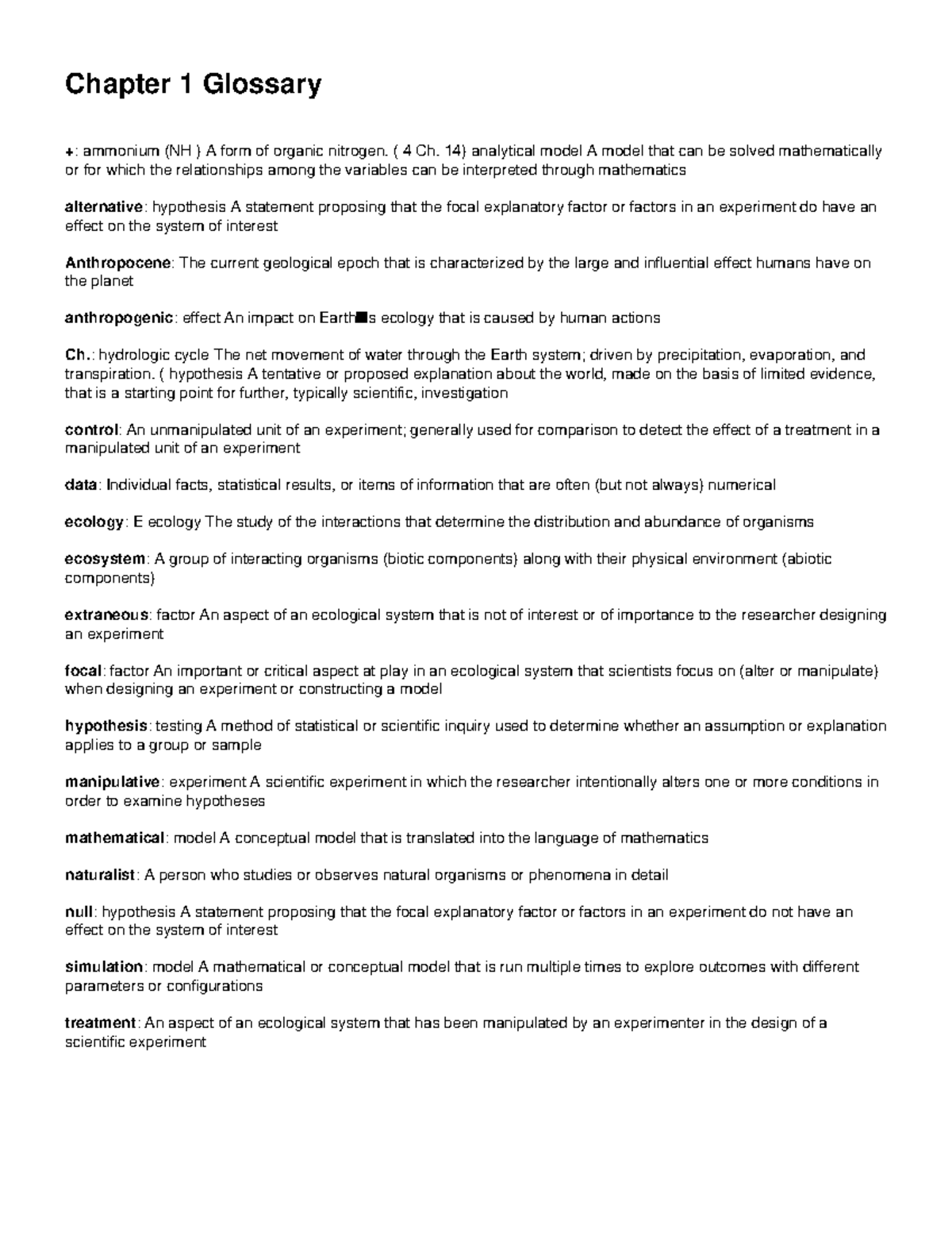 Ch. 1-8 Glossary of Key Ecological Terms and Concepts - Studocu