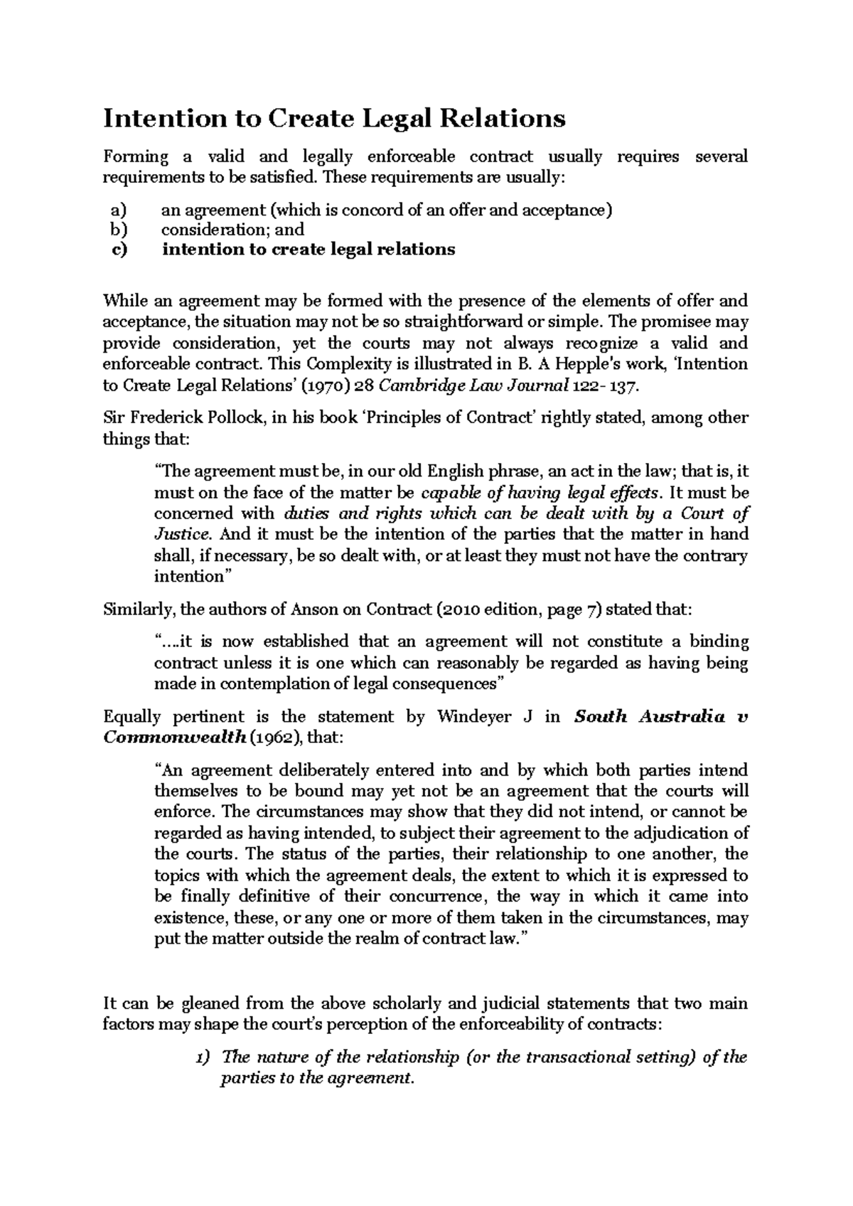 Intention to Create Legal Relations: Contract Law Insights (2025) - Studocu