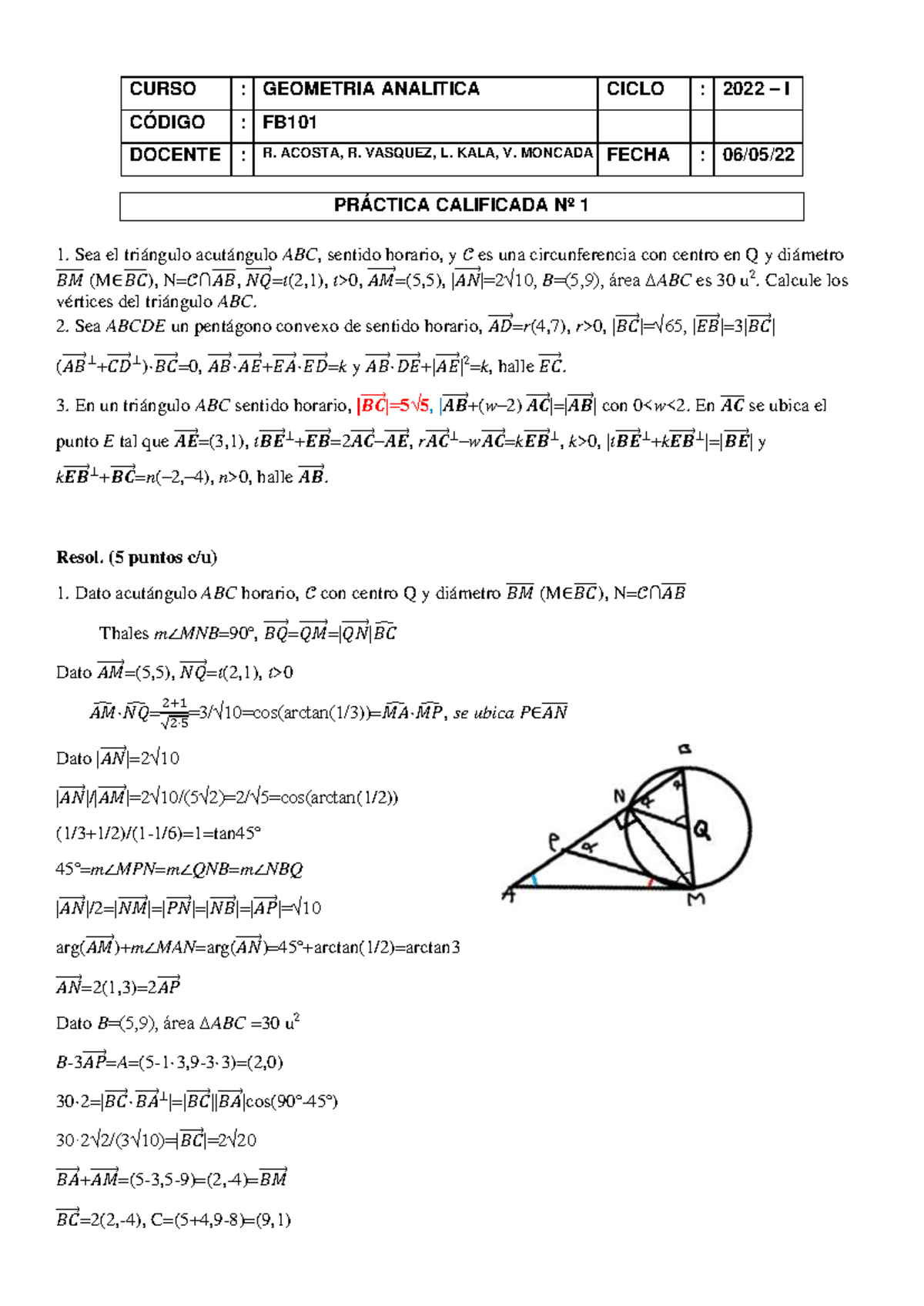 Soluciones Examen Práctico FB101 PC1 2022-1 Geometría Analítica - Studocu