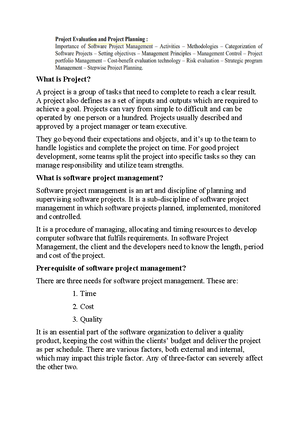 SPM 101: Unit I - Project Evaluation & Planning Overview - Studocu