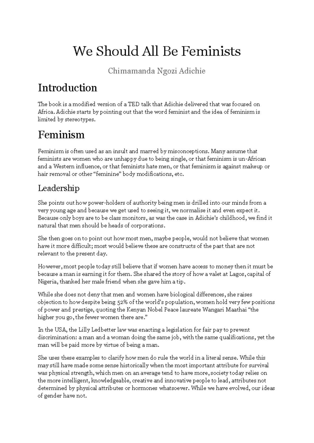 We Should All Be Feminists We Should All Be Feminists