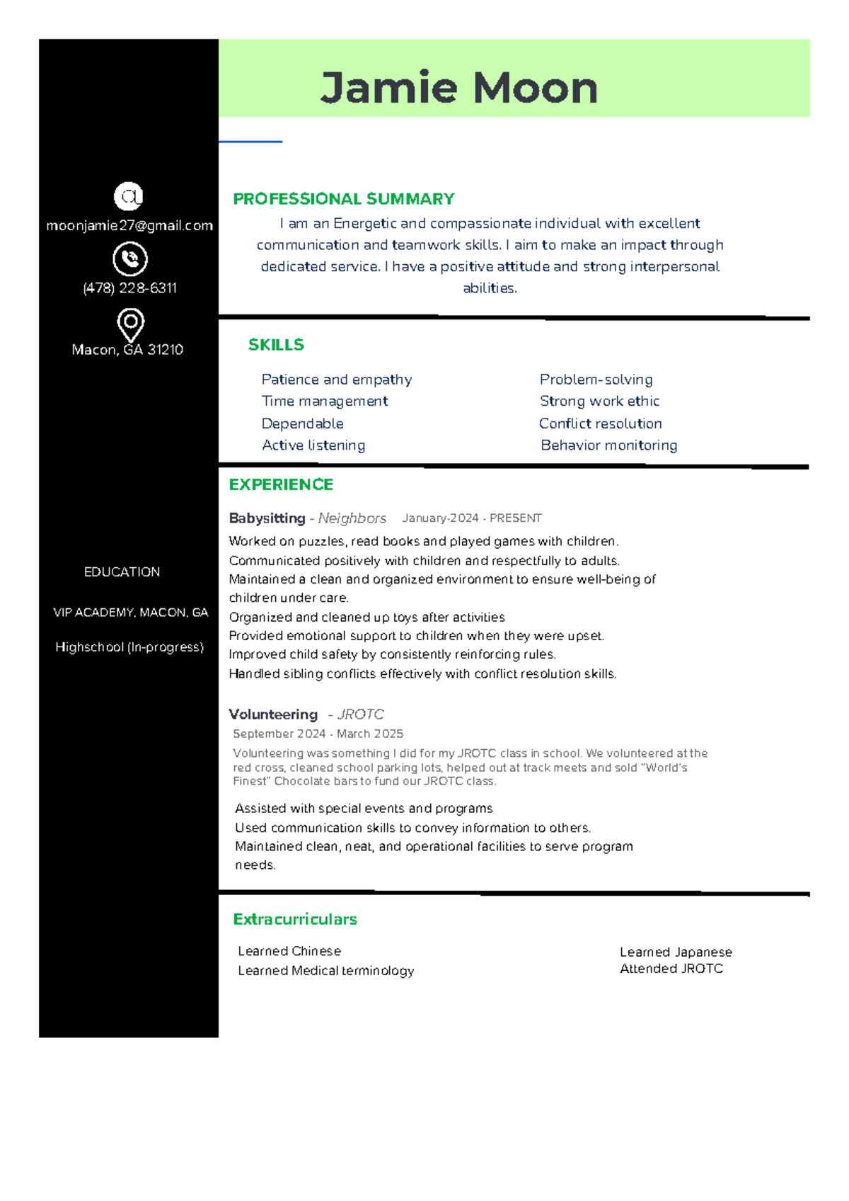 Jamie Moon's Professional Summary and Skills Overview - Studocu