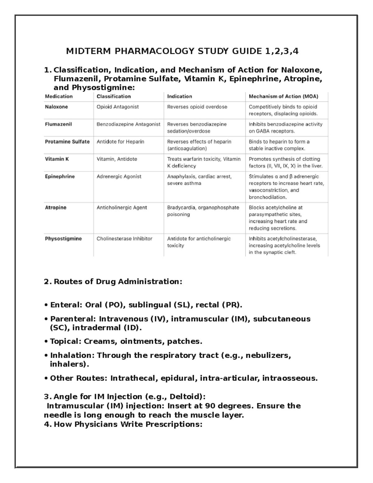 PHM-101 MIDTERM PHARMACOLOGY STUDY GUIDE: Concepts & Key Medications ...