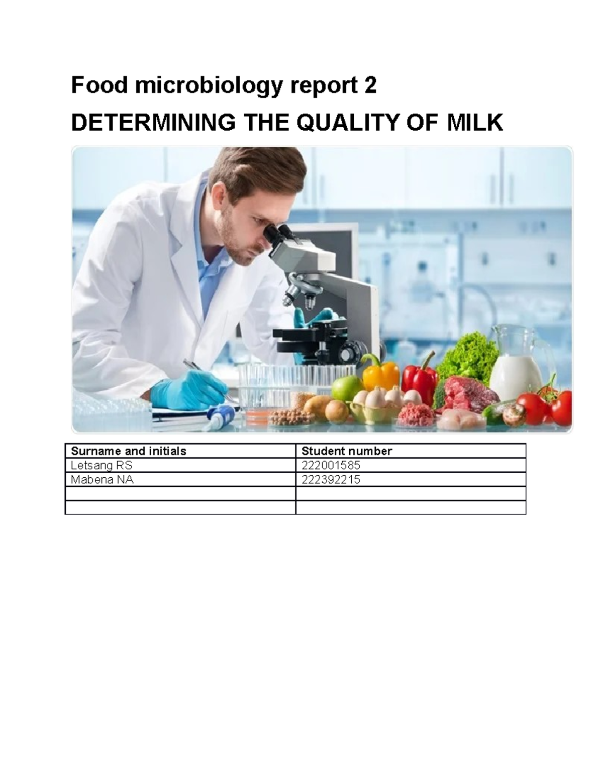 Final Report: Assessing Milk Quality (Food Microbiology 2) - Studocu