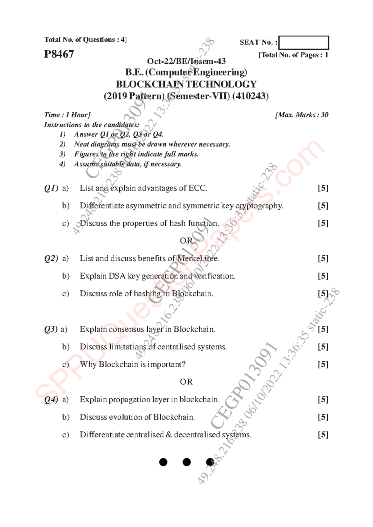 B.E. (Computer Engineering) Sem 7: Blockchain Tech Exam Q&A (410243 ...