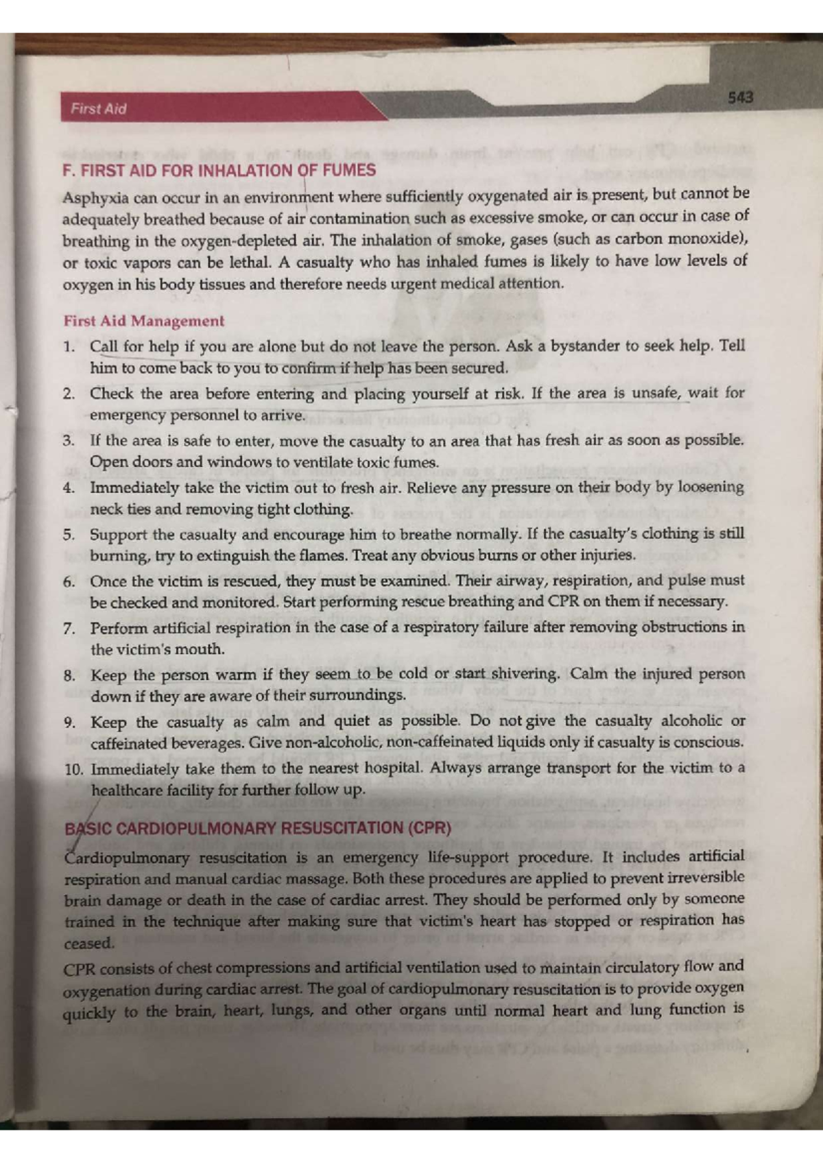 543 First Aid F: CPR Techniques and Wound Management Guide - Studocu