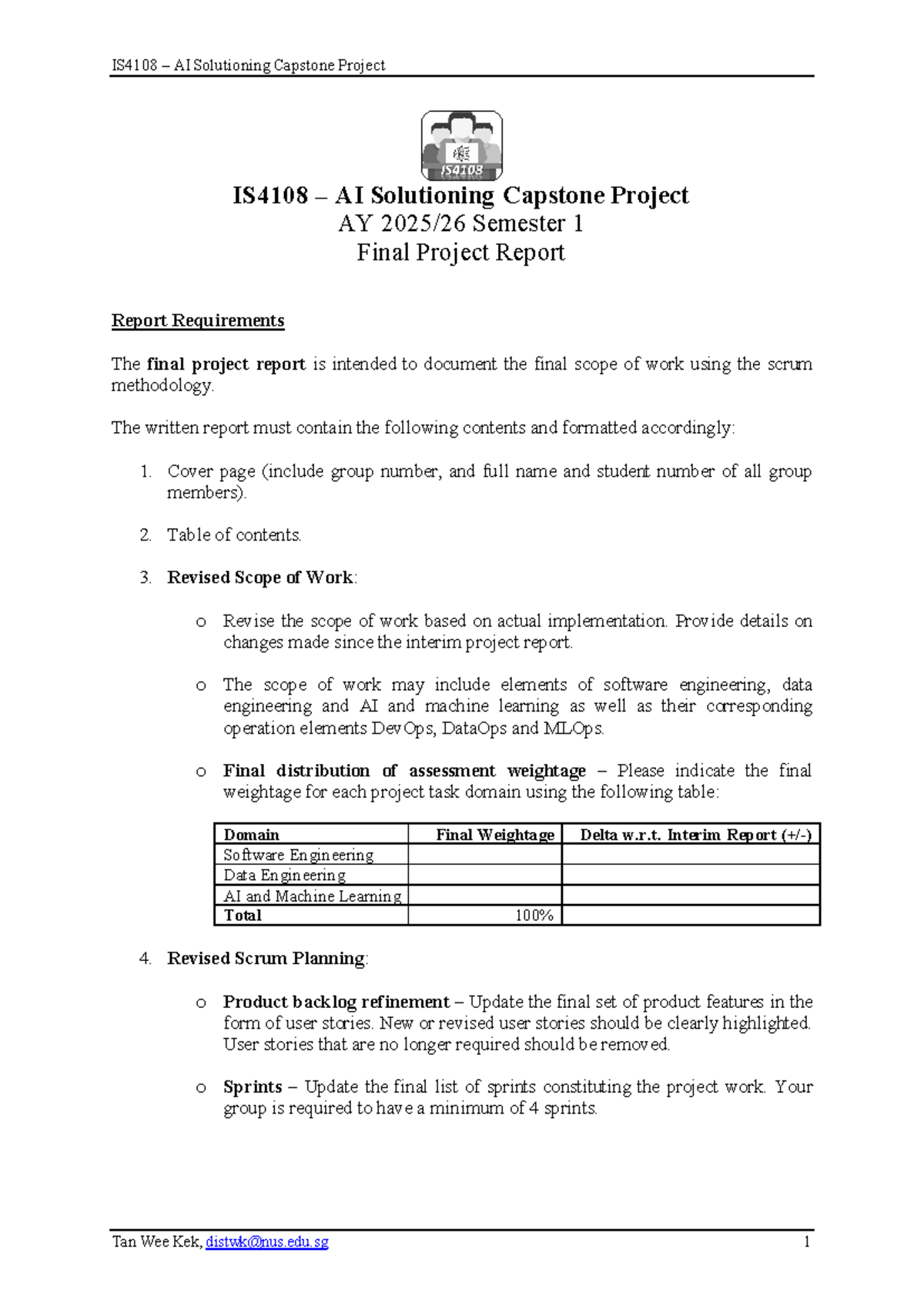 IS4108 AI Solutioning Capstone Project - Final Report AY2025 S1 - Studocu