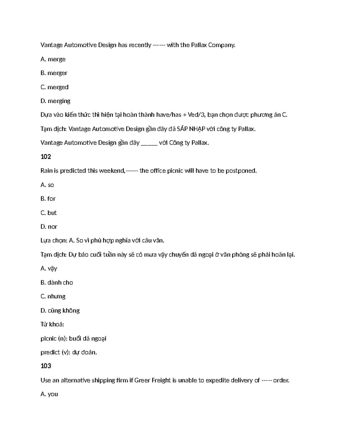 Part 5,6 Test 3 - English Grammar Exercises and Answers - Studocu