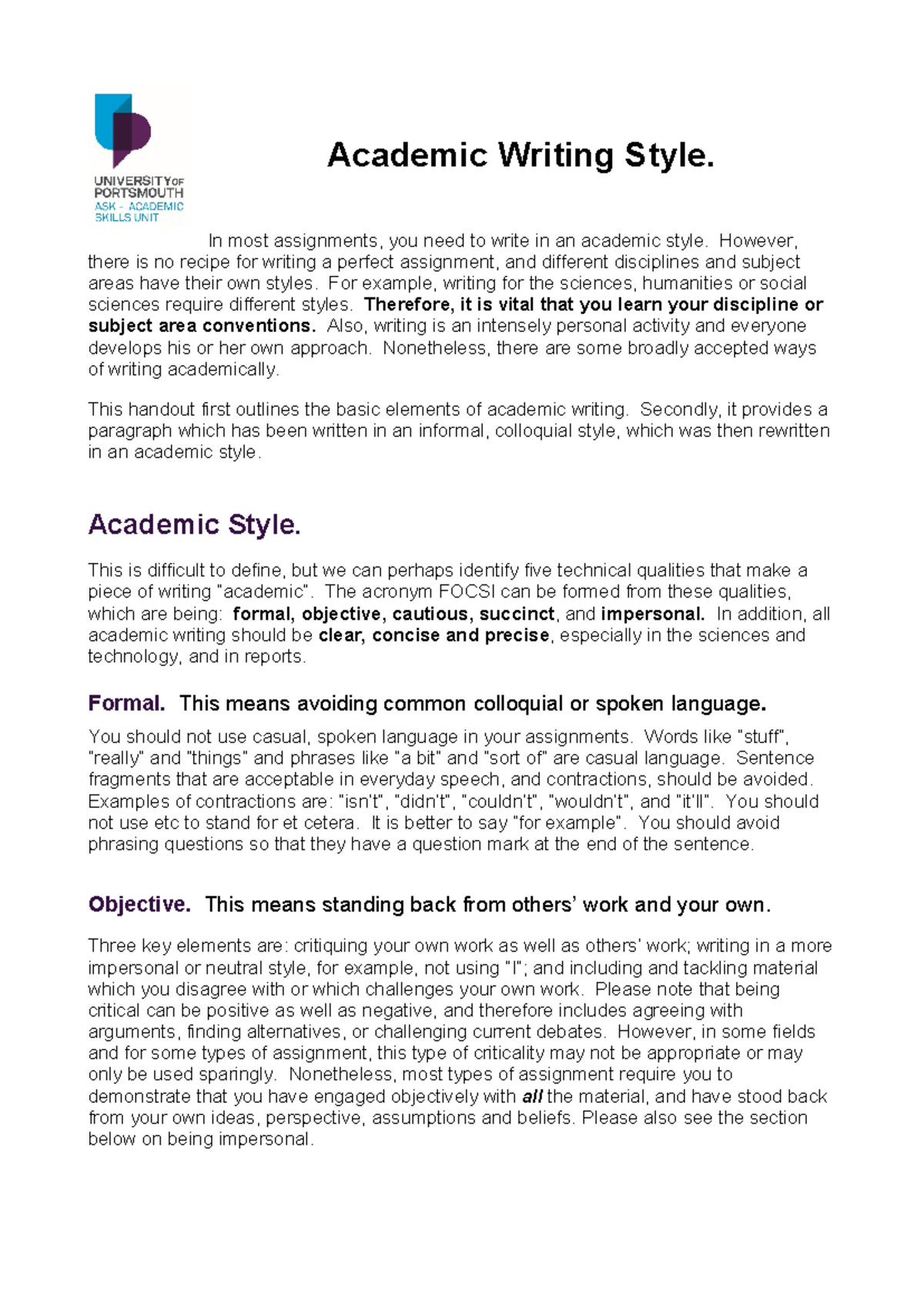 Academic Writing Style - In most assignments, you need to write in an ...