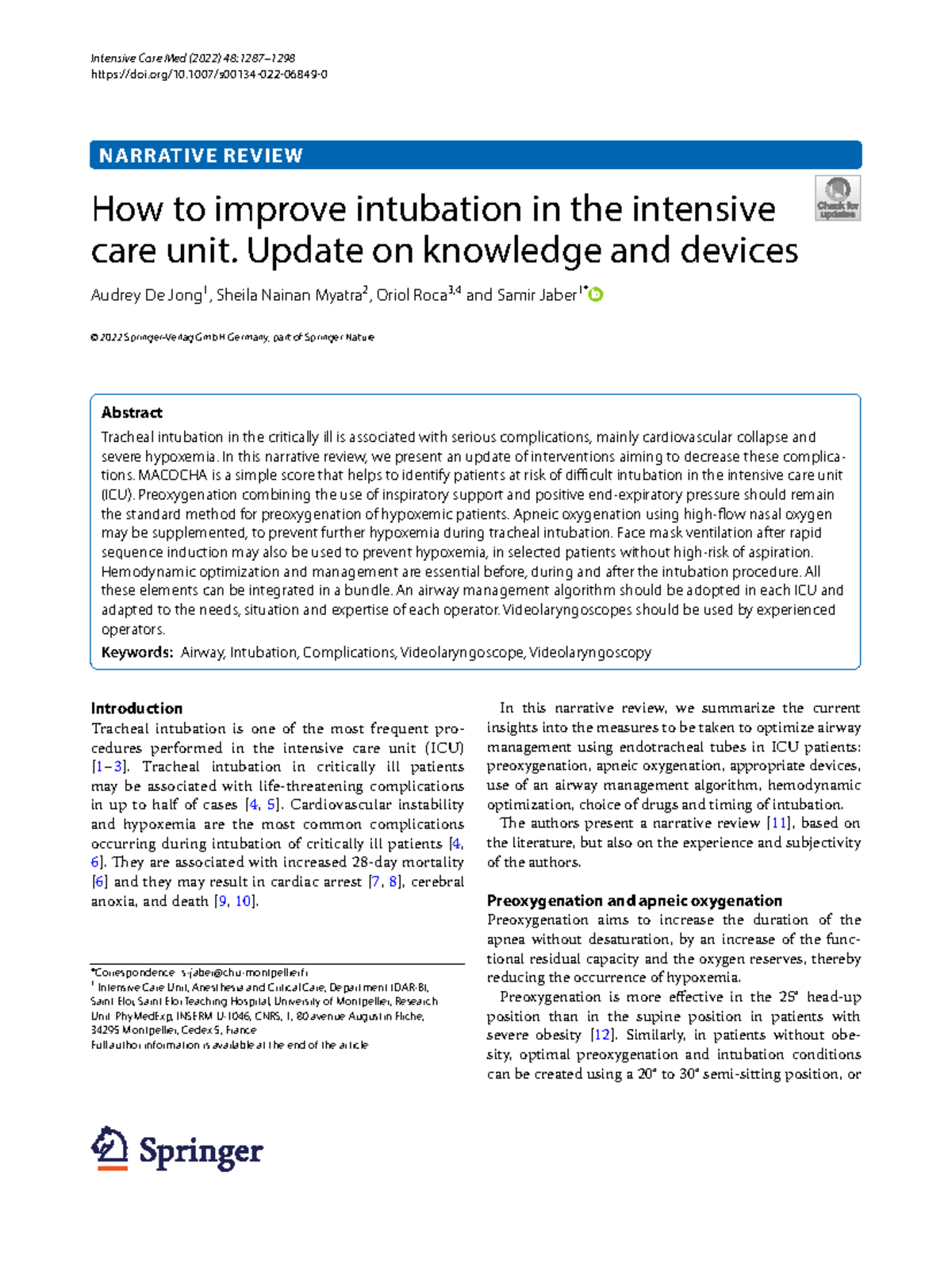 How to improve intubation in the ICU: Update on knowledge and devices ...