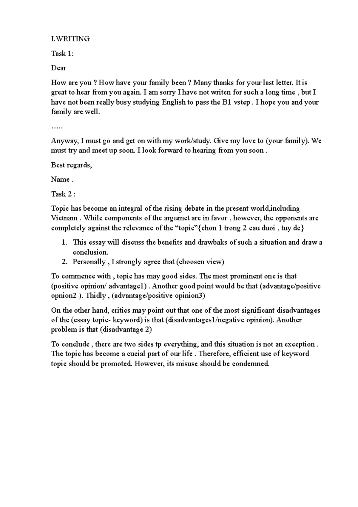 TANH - Writing Task 1 & 2: English B1 VSTEP Essay Guidelines - Studocu