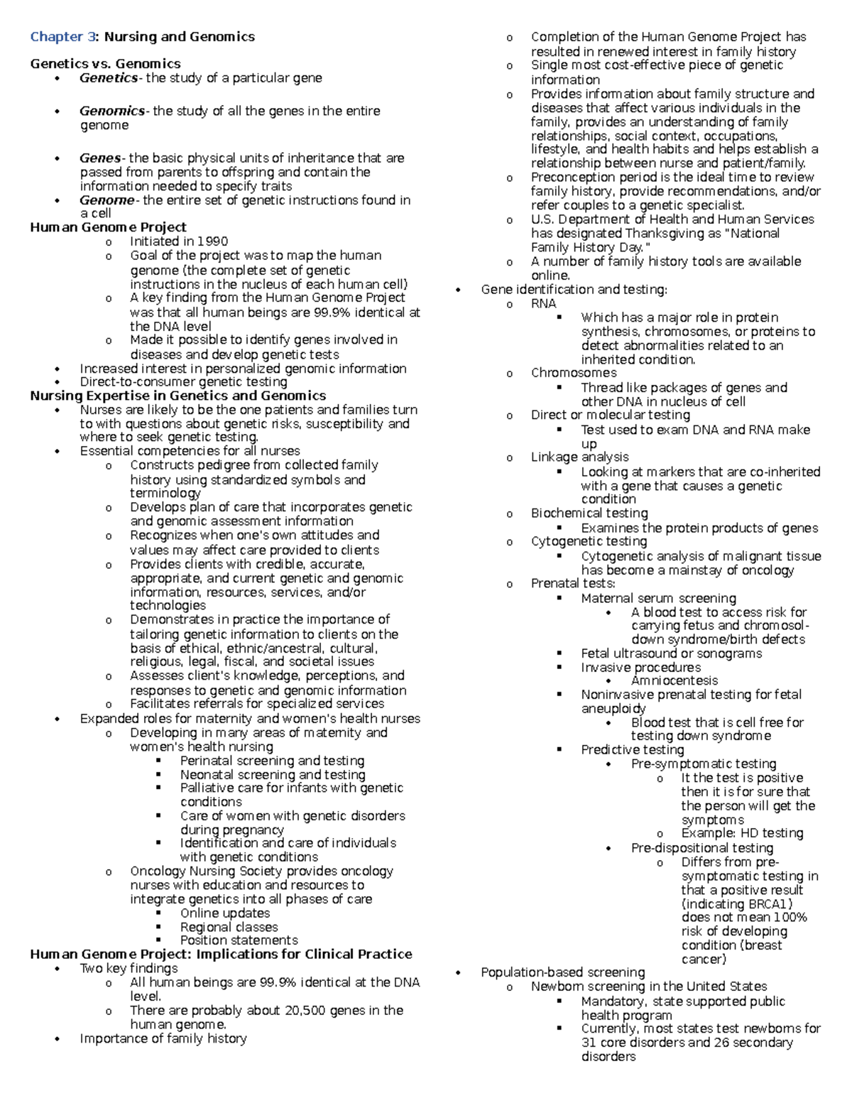 Ch 3: Nursing Implications of Genomics in Clinical Practice - Studocu