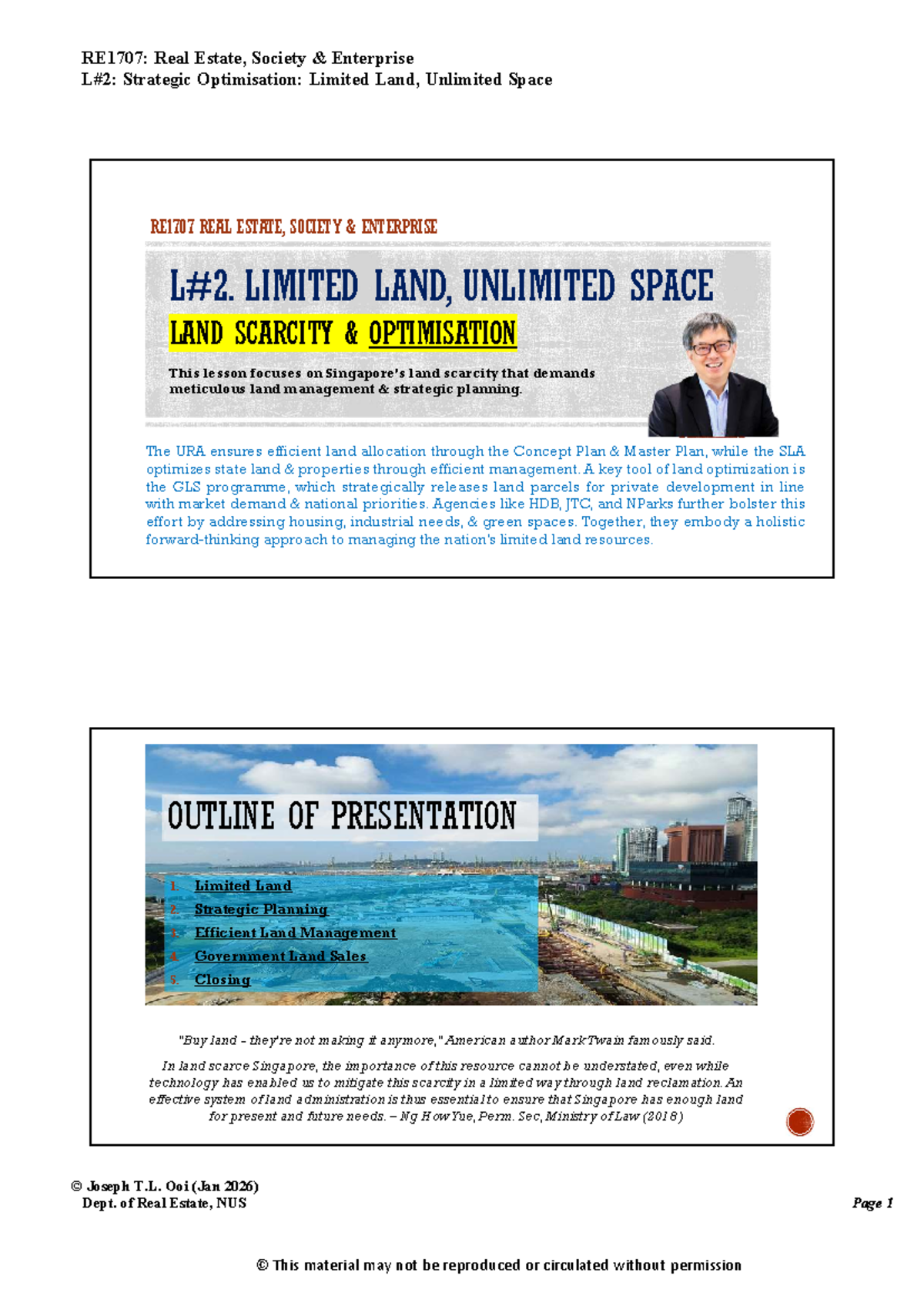 RE1707: Lecture 2 - Strategic Optimisation of Limited Land - Studocu