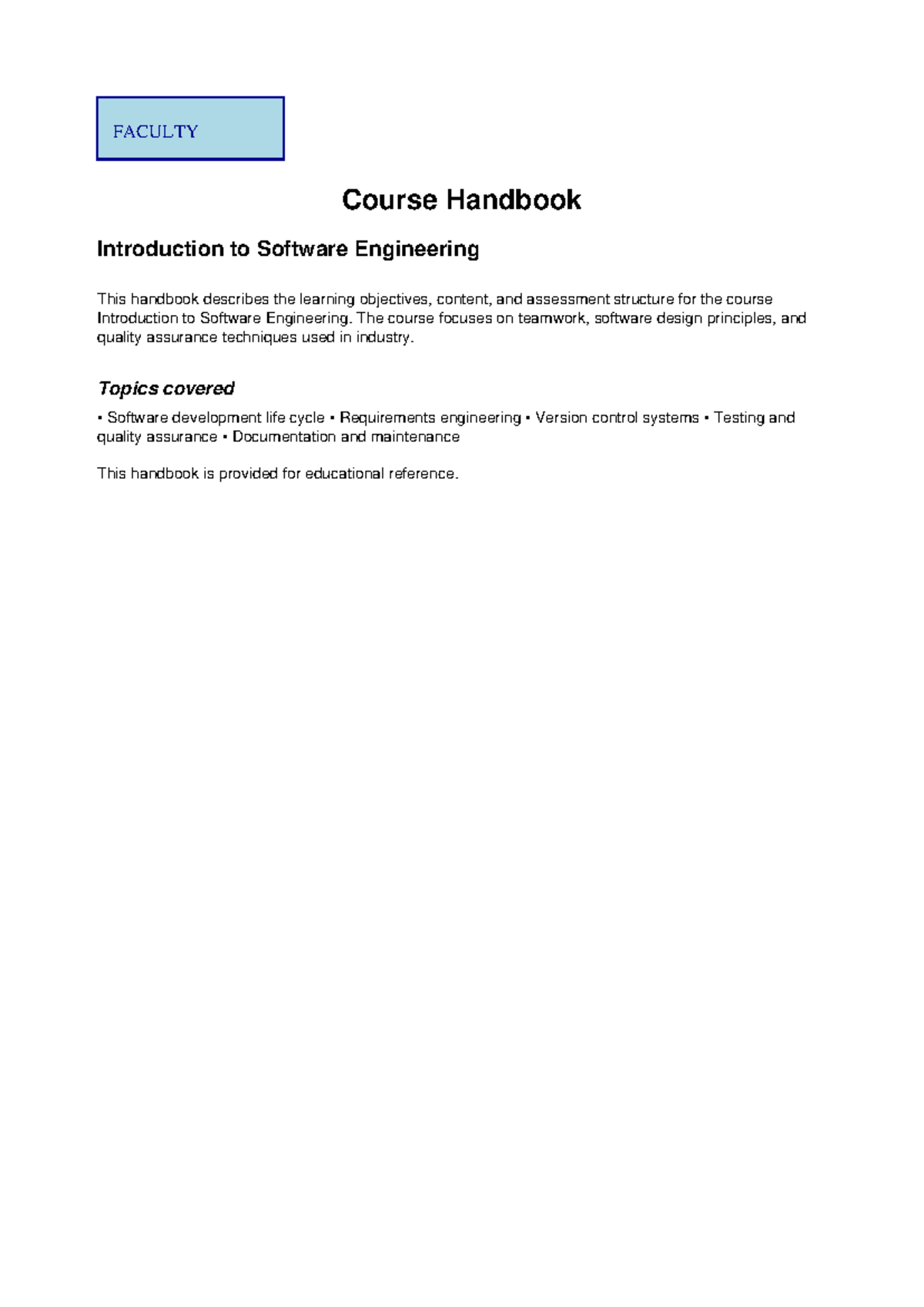 Edu course handbook - FACULTY Course Handbook Introduction to Software ...