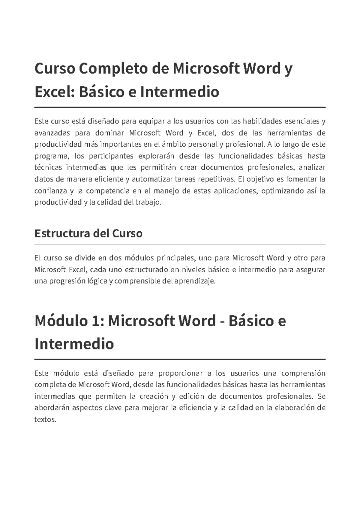 Curso Completo de Microsoft Word y Excel: Básico e Intermedio - Studocu