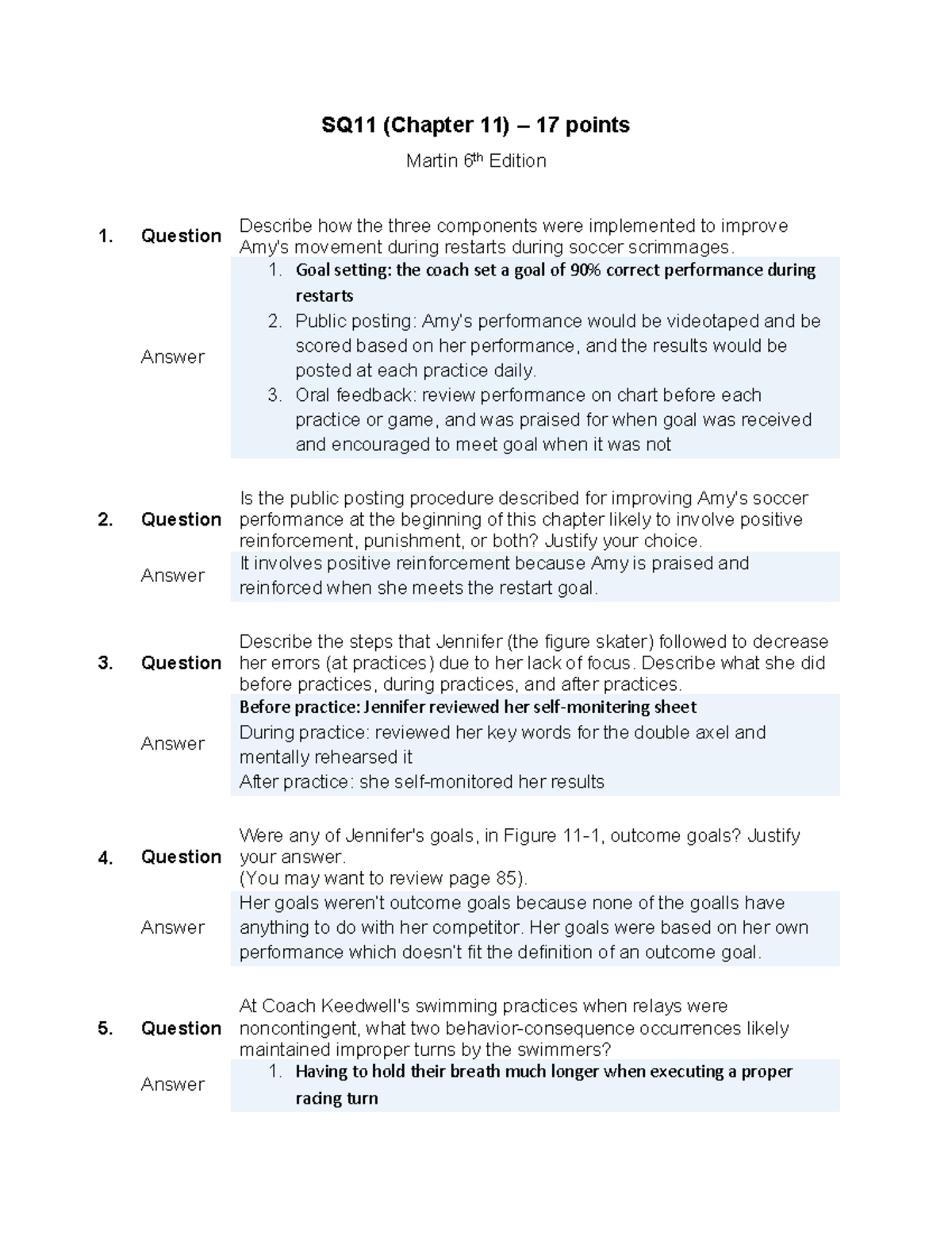 SQ11 Study Questions: Enhancing Performance in Sports (Chapter 11 ...