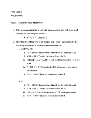 Assignment 3 and 4 PDF - as1 - Part A: If the memory register for a ...