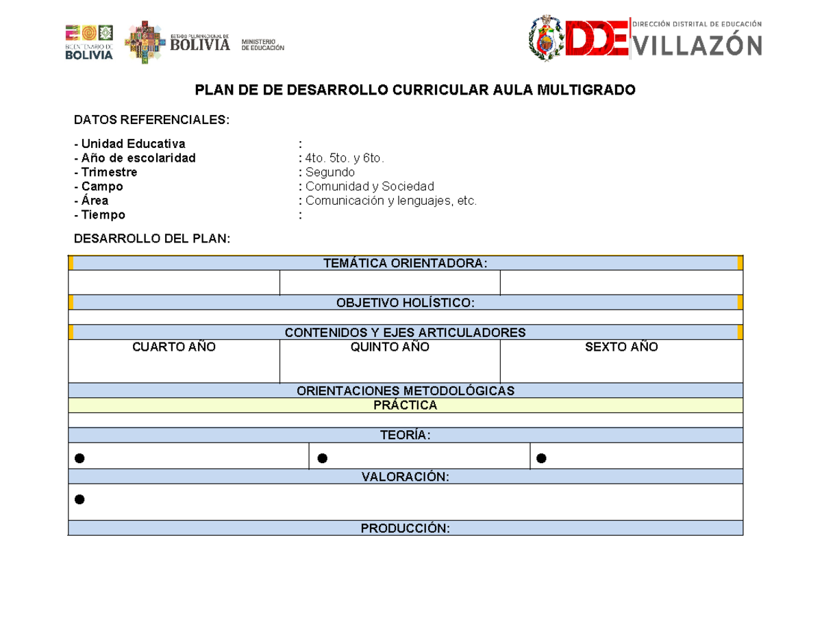 Modelo PDC AULA Multigrado 2024 - PLAN DE DE DESARROLLO CURRICULAR AULA ...