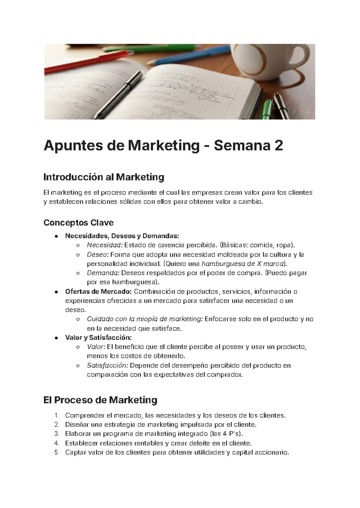 Apuntes de Marketing Sem 2: Introducción y Conceptos Clave - Studocu