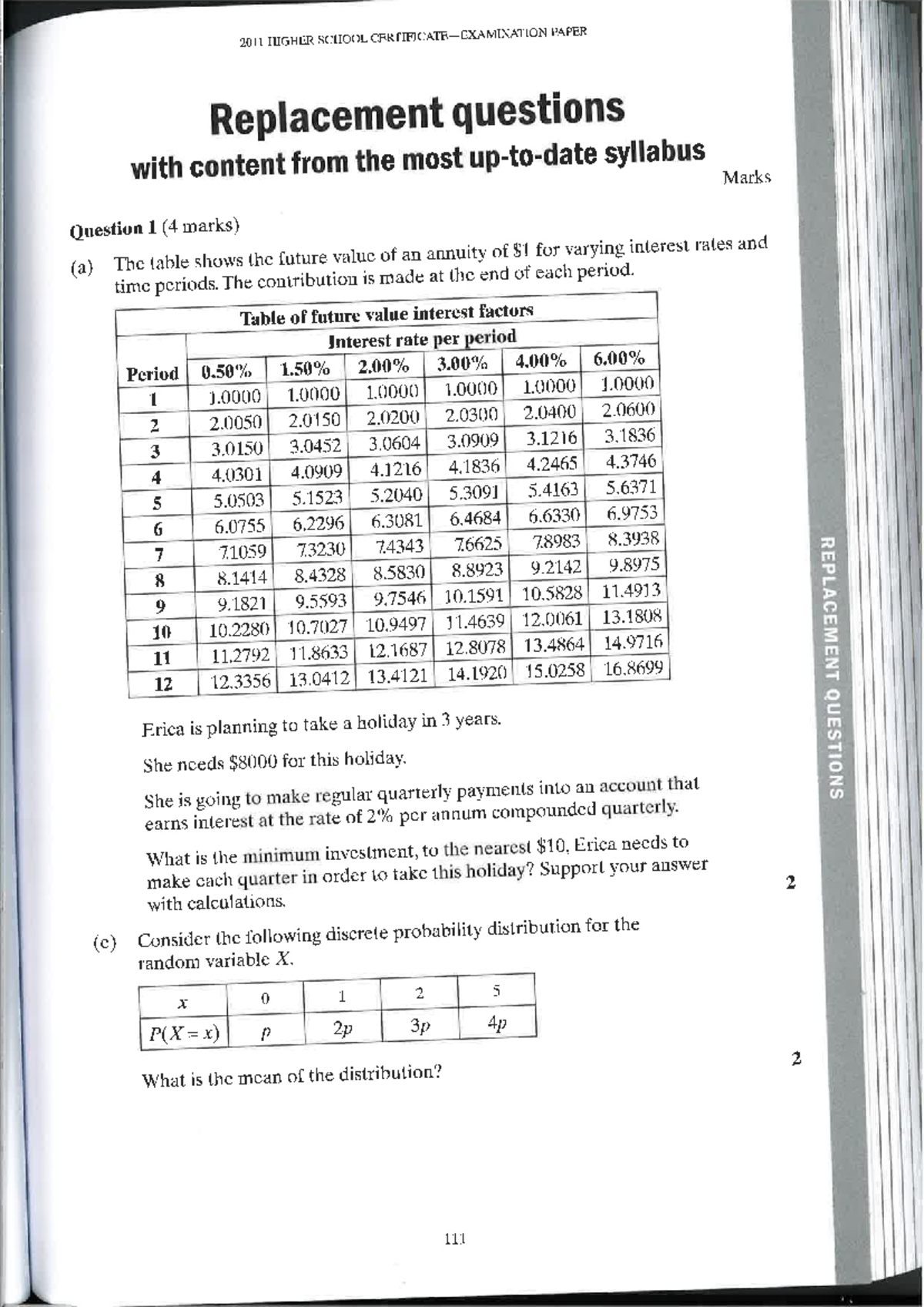 2011 Q - in 2011 - 2011 HIGHER SCHOOL PAPER Replacement questions with ...