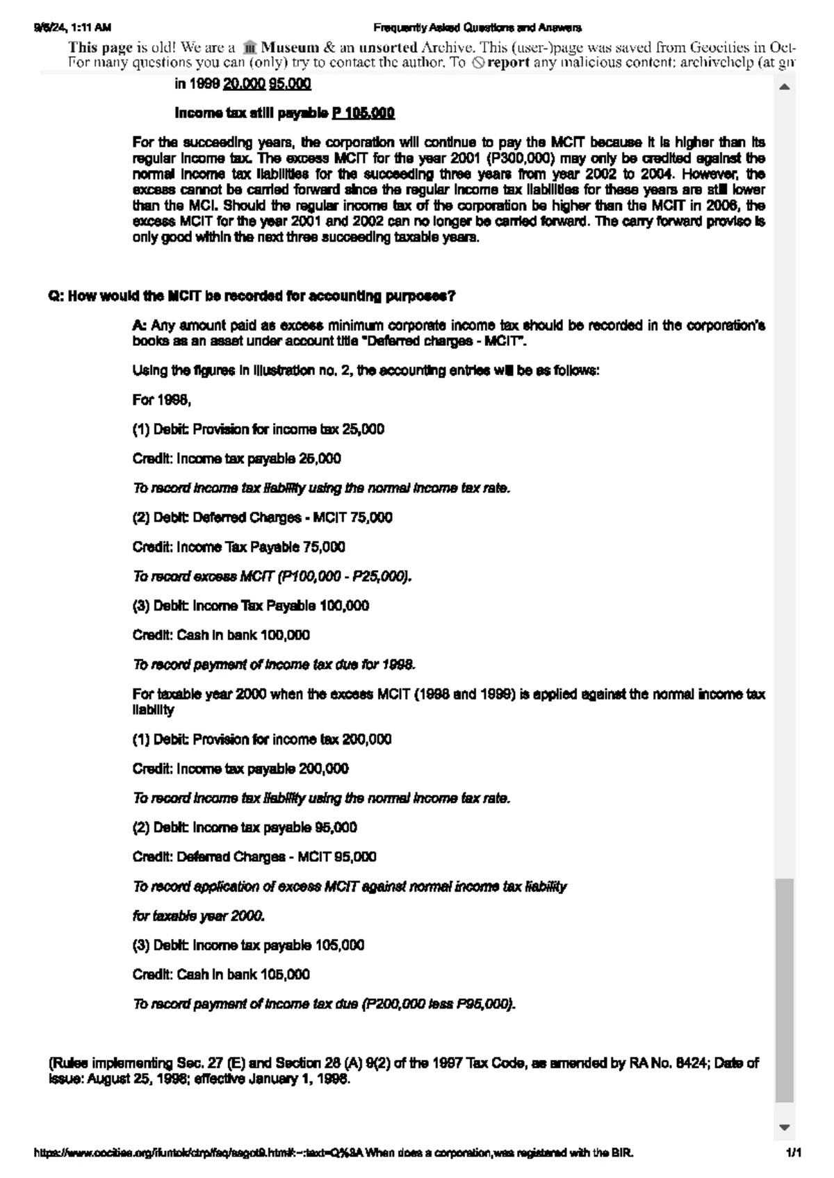 MCIT FAQs: Understanding Minimum Corporate Income Tax Regulations - Studocu