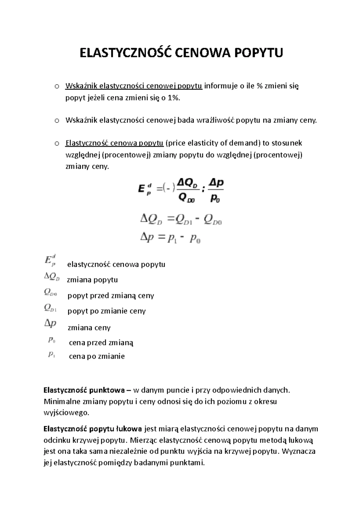 ElastycznoŚĆ Popytu I PODAŻY - ELASTYCZNOŚĆ CENOWA POPYTU o Wskaźnik