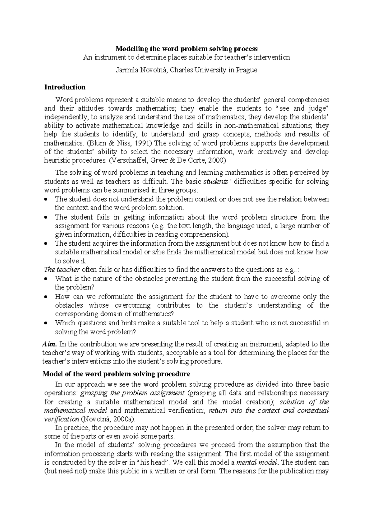 Modelling the Word Problem Solving Process - Lecture Notes - Studocu