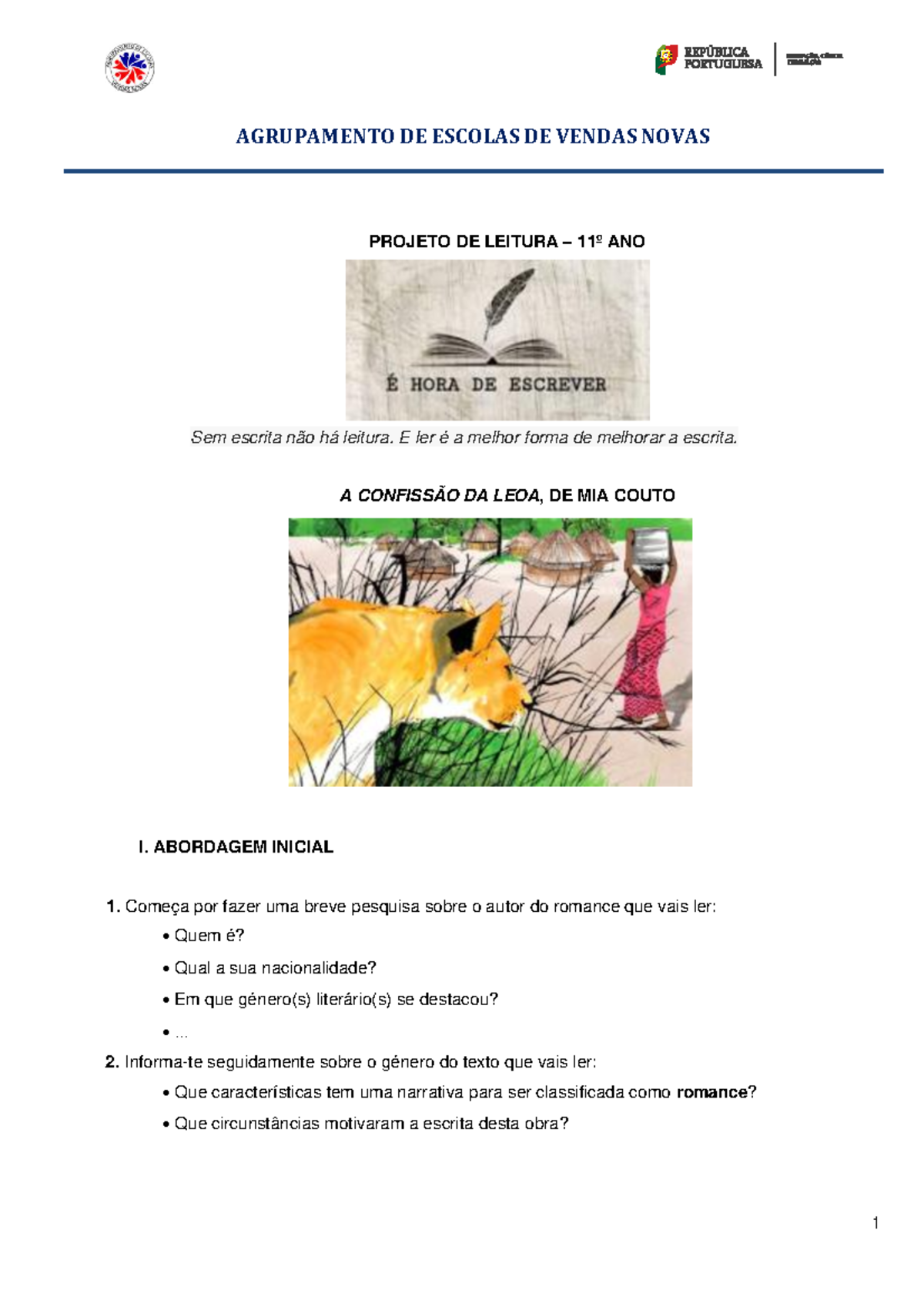 Ficha de Leitura: A Confissão da Leoa de Mia Couto - 11º Ano - Studocu