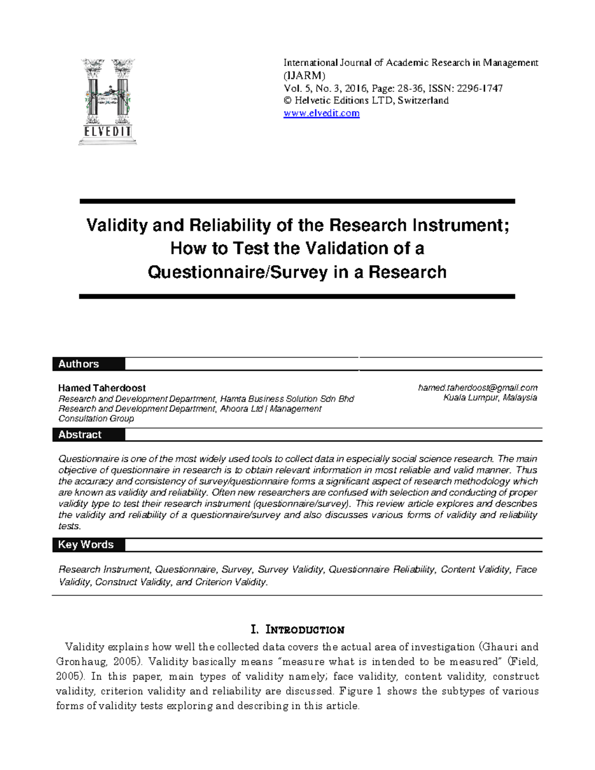 Validity and Reliability of Research Instruments: Testing ...