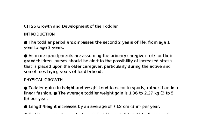 CH 26 Toddler Growth & Development: Key Insights and Milestones - Studocu