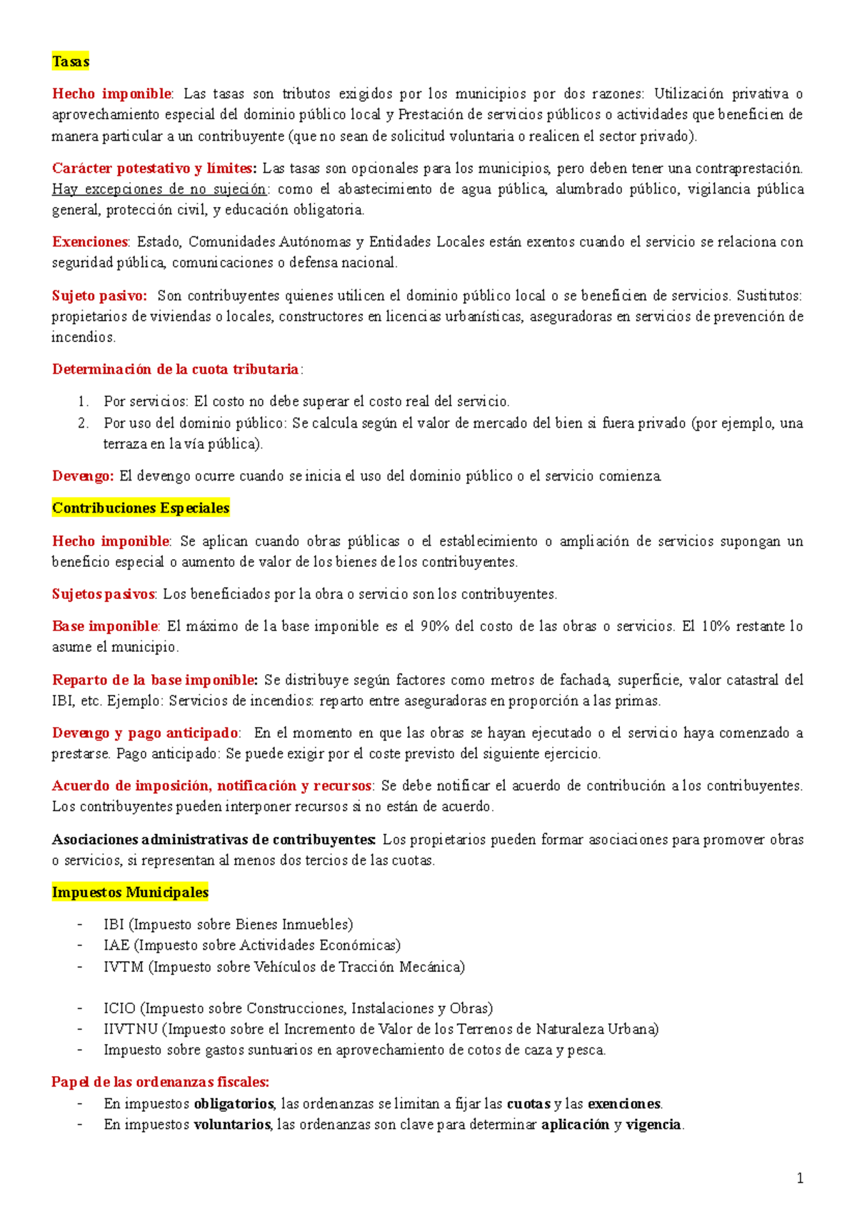 Tributos Locales: Apuntes para el Examen (Curso: IBI, IAE, IVTM) - Document Preview