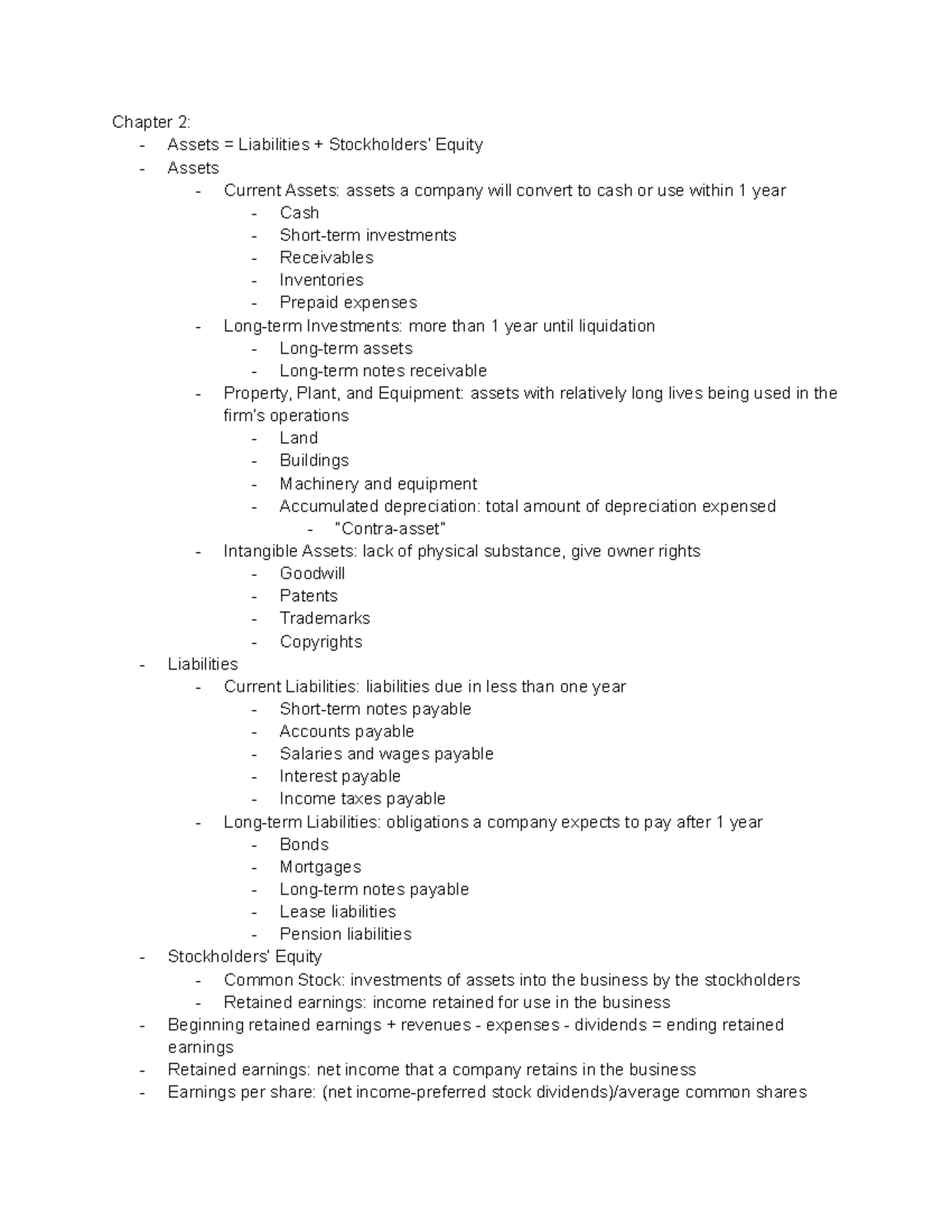 Accounting Chapter 2 Notes - Chapter 2: - Assets = Liabilities ...