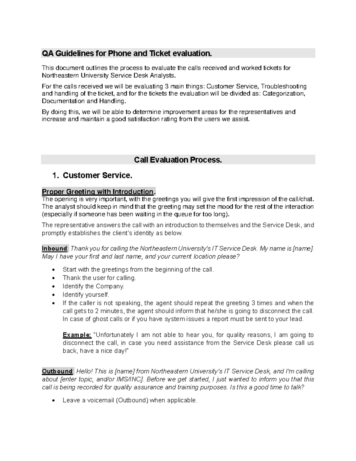 QA Guidelines for Phone & Ticket Evaluation - NEU Service Desk - Studocu