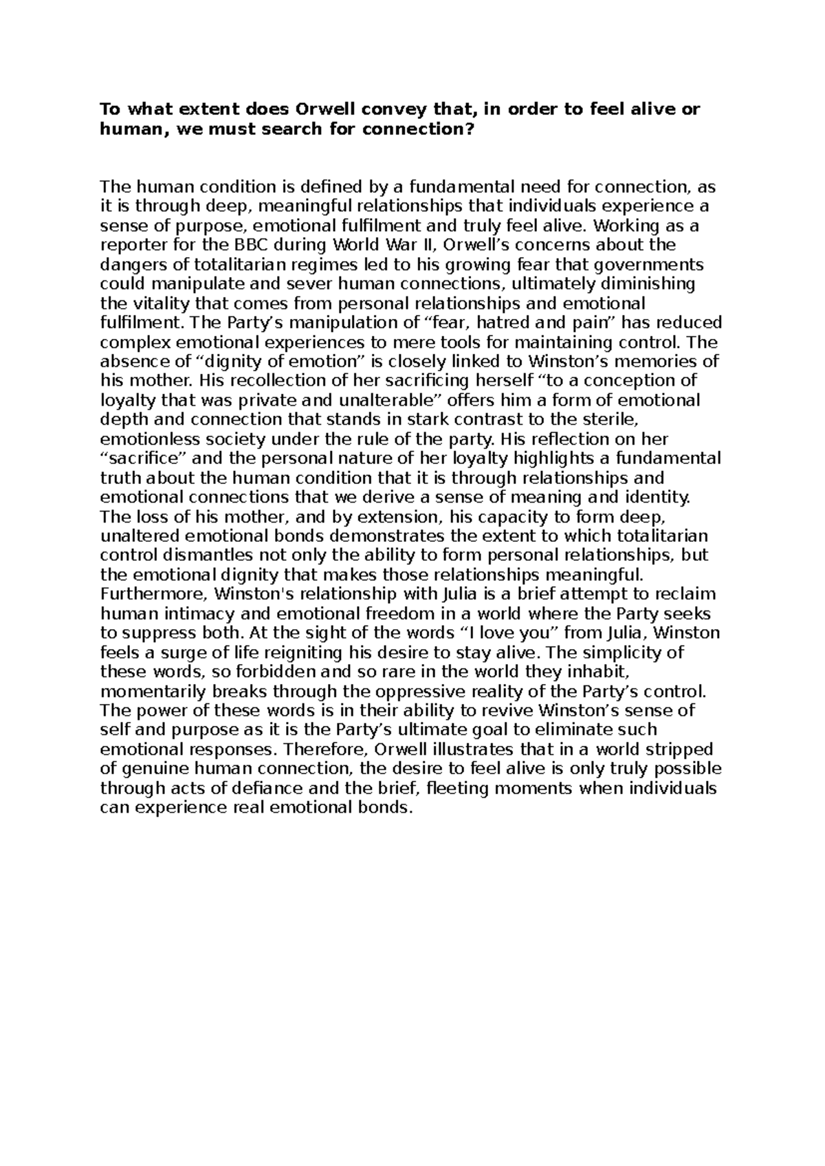 ENG 101: Thematic Analysis of Love and Hate in Orwell's 1984 - Studocu
