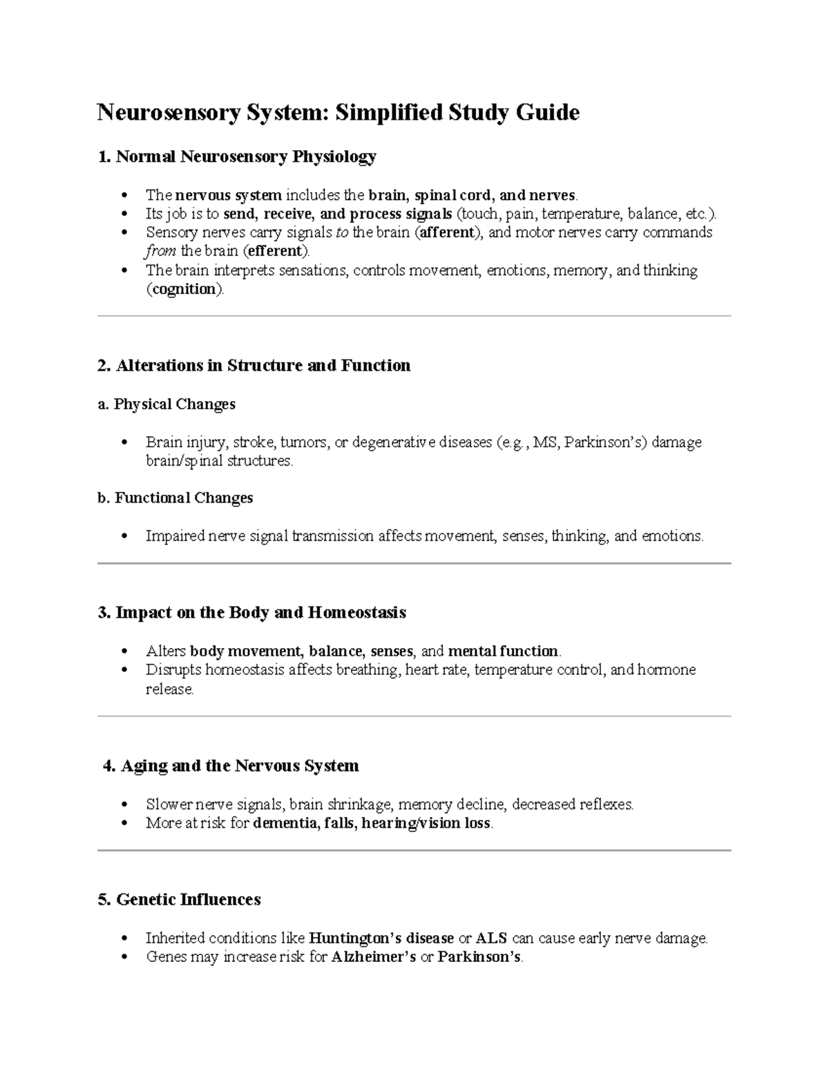 Neurosensory System: Exam 2 Study Guide for Week 4 (Course Code) - Studocu