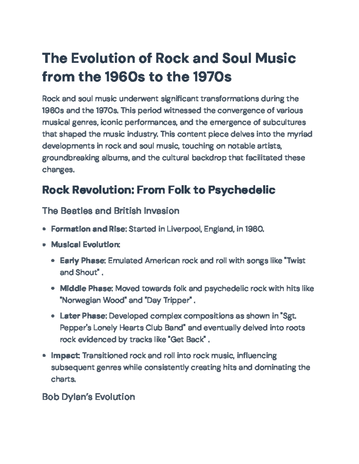 The Evolution of Rock and Soul Music: 1960s-1970s Trends and Artists ...
