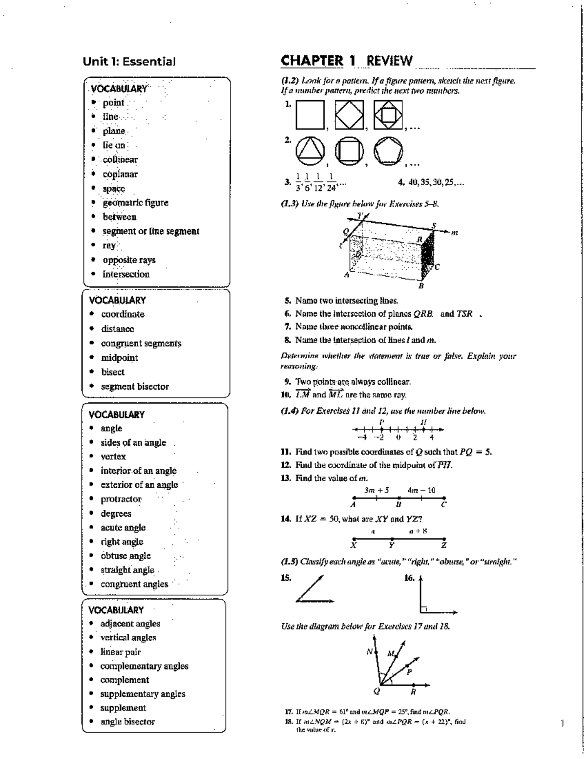 Final Review: Unit 1 & 2 Geometry Concepts and Vocabulary - Studocu