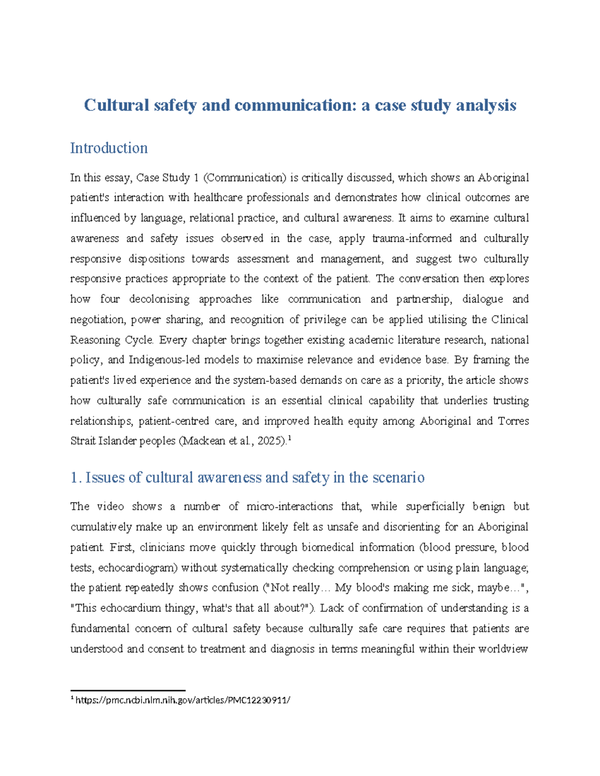 Cultural Safety in Healthcare: A Case Study Analysis (COM101) - Studocu