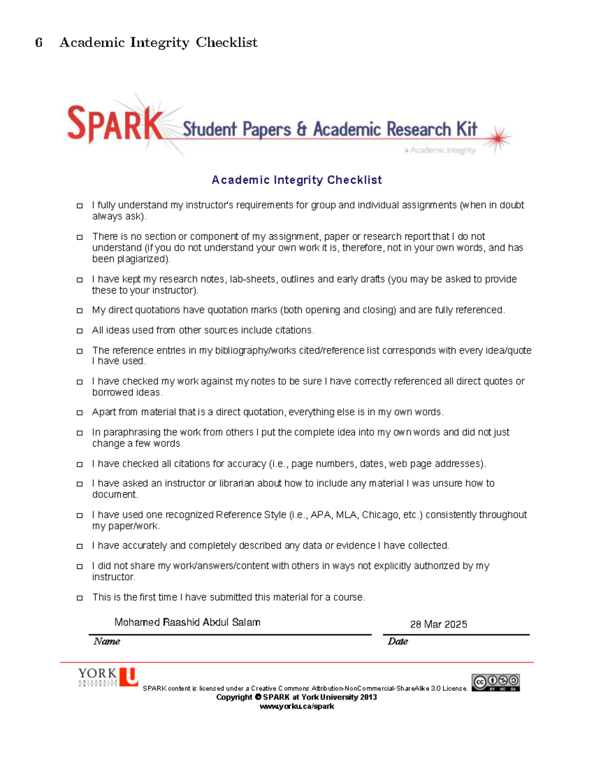 Academic Integrity Checklist for Group & Individual Assignments - Studocu