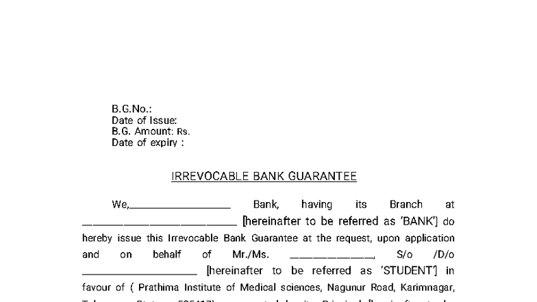 Irrevocable Bank Guarantee Format for MBBS 2025-2026 - Studocu