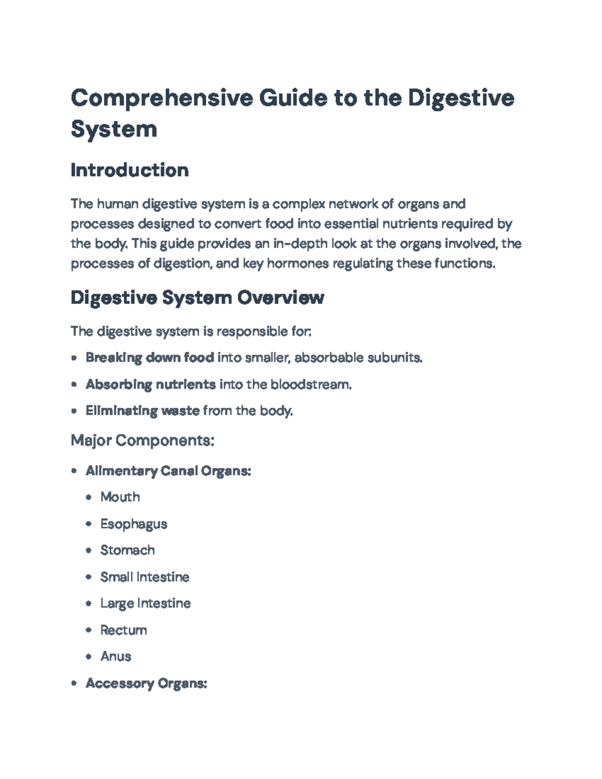 Digestive System Overview: A Comprehensive Study Guide - Studocu