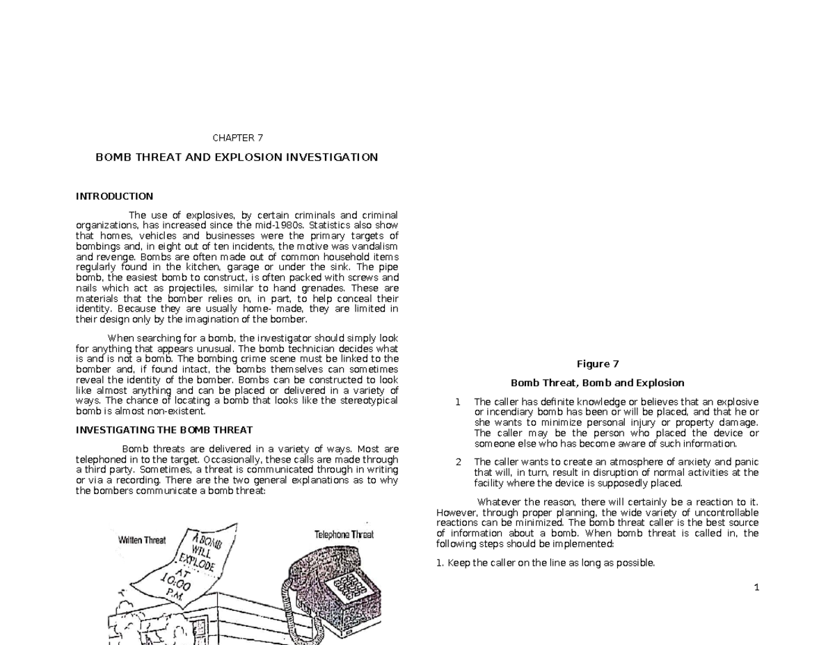 CHAPTER 7: BOMB THREAT AND EXPLOSION INVESTIGATION (Cdi 4) - Studocu