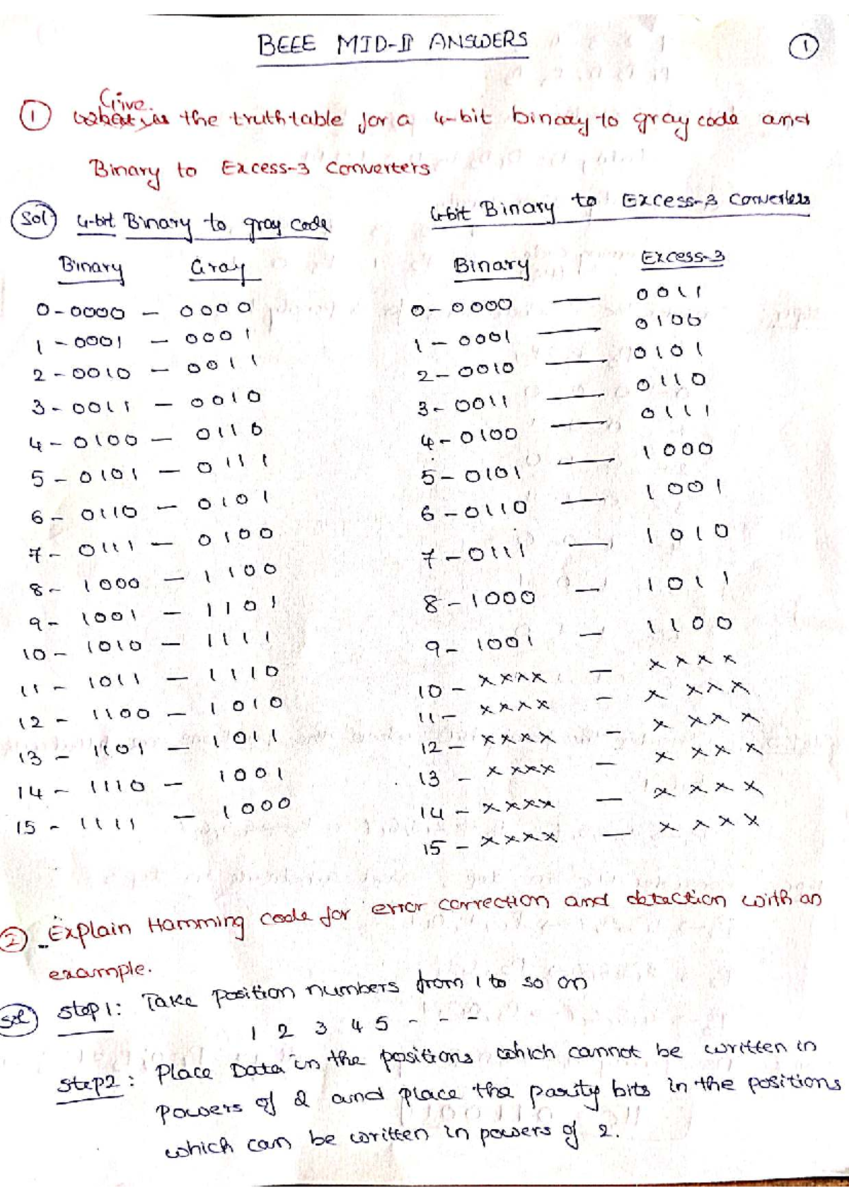 Binary to Gray Code Conversion and Hamming Code Error Correction - Studocu