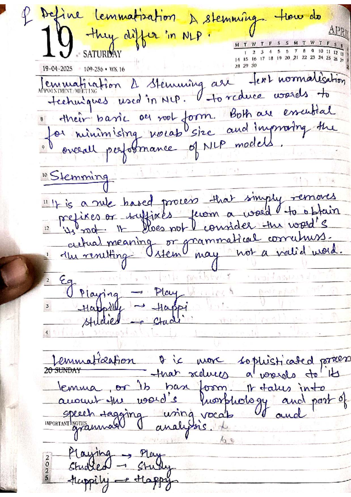 NLP 101: Lemmatization vs Stemming & Syntactic Parsing Notes - Studocu