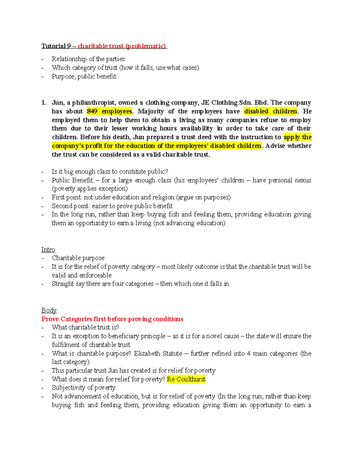 Tutorial 9 - Validity of Charitable Trusts: Insights and Analysis - Studocu