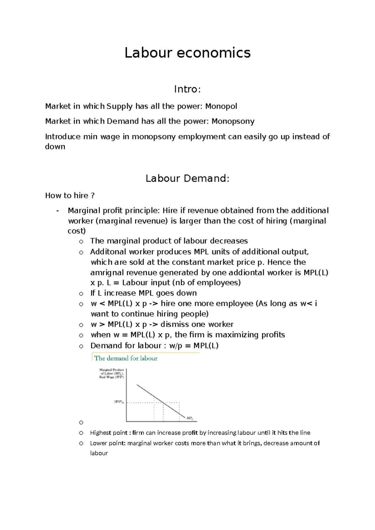 Labour Economics: Chapter 1 - Monopolies & Labour Demand Analysis - Studocu