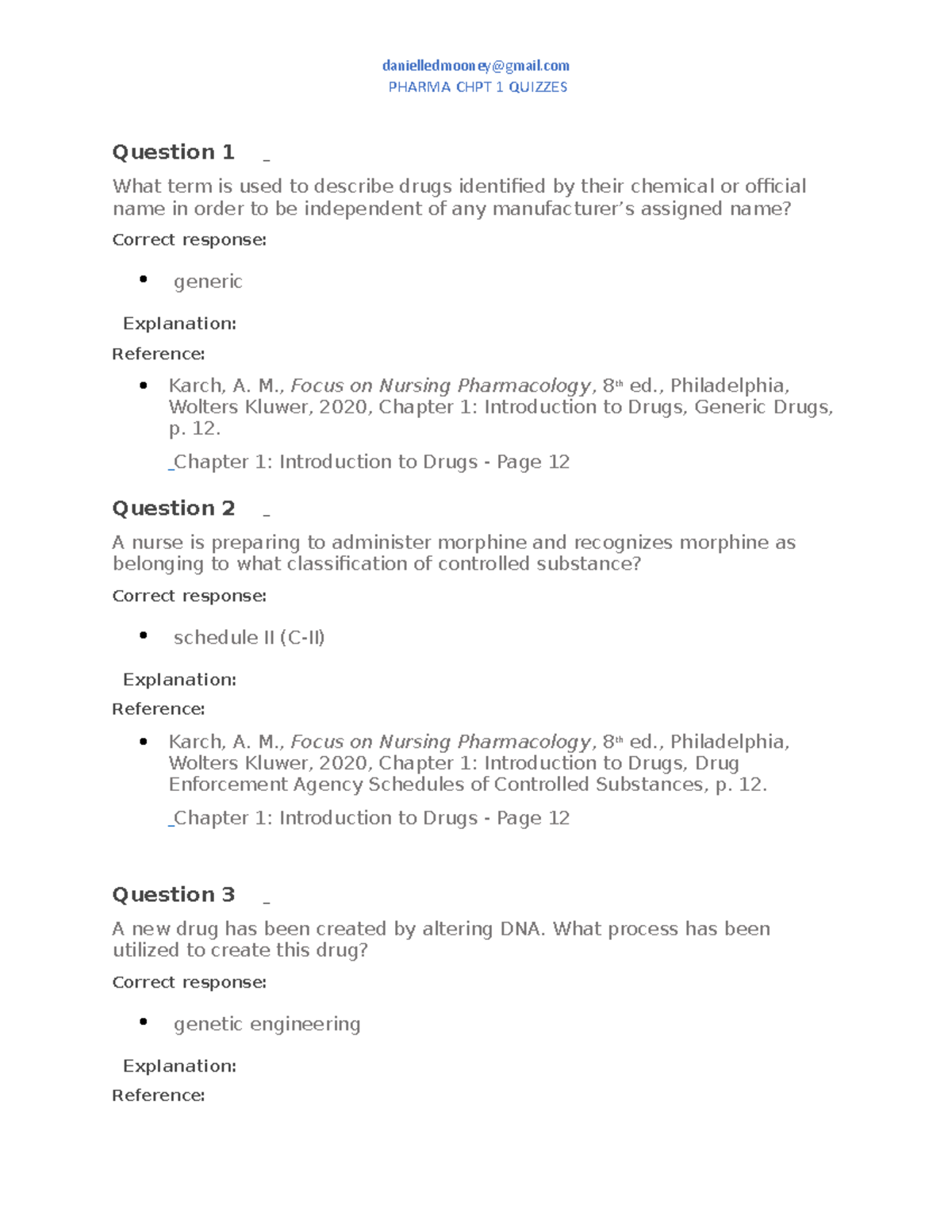 Pharma CHPT 1 Quiz Questions & Answers for Nursing Pharmacology - Studocu