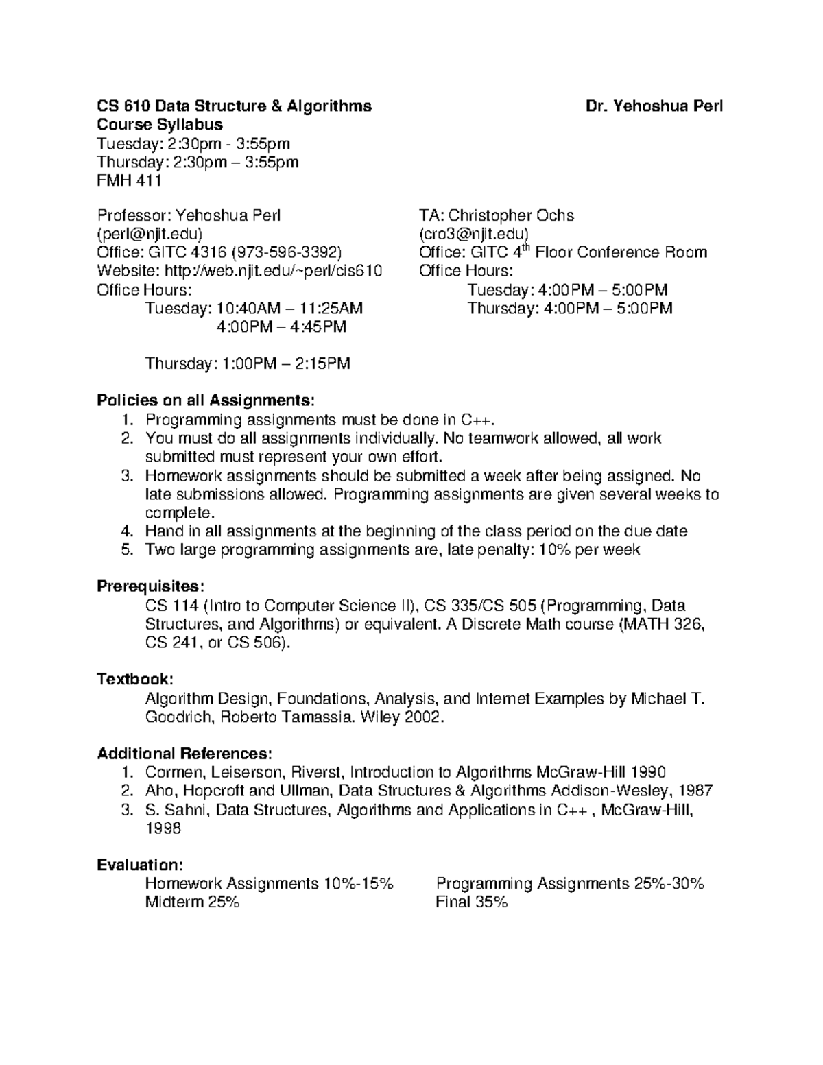CS 610 Course Syllabus: Data Structures & Algorithms Overview - Studocu